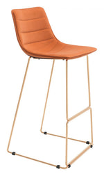 Orange Upholstered Bar Chairs with Gold Legs