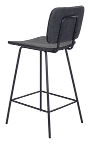 Black bar stool with woven seat and backrest on a white background
