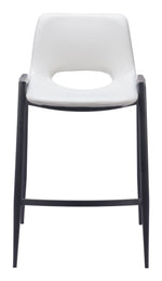 Faux Leather Counter Stool 35.6" H, White With Black Powder Coated Steel Frame and Armrests by Zuo Modern (Set of 2)