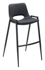 Faux Leather Barstool 39" H Black With Powder Coated Steel Frame and Armrests by Zuo Modern (Set of 2)
