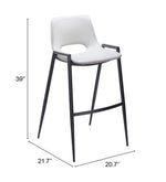 High Back White Barstool With Matte Black Frame 39