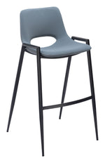 Faux Leather Barstool 39" H Azure Gray With Black Powder Coated Steel Frame and Armrests by Zuo Modern (Set of 2)