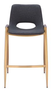 Luxury Kitchen Stool Faux Leather Black With Gold Frame 35.6