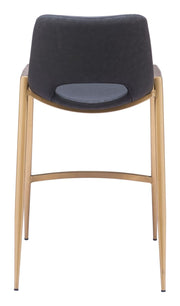 Modern Counter Stool Black Faux Leather With Arms 35.6