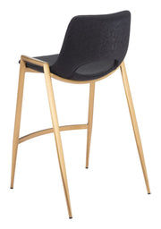 Contemporary Bar Chair Black Seat With Gold Steel Legs 35.6