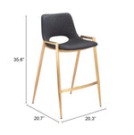 Stylish Bar Stool With Armrest Black and Gold Combo 35.6