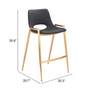 Stylish Bar Stool With Armrest Black and Gold Combo 35.6