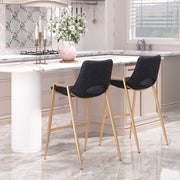 Glam Counter Stool Black Faux Leather and Gold Steel 35.6
