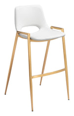 Faux Leather Barstool 39" H White With Gold Electroplated Steel Frame and Armrests by Zuo Modern (Set of 2)