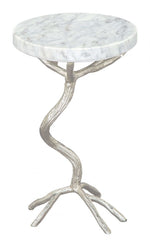 Joel Side Table in White & Silver 22"H – Modern Natural Marble Top & Electroplated Metal Base by Zuo Modern