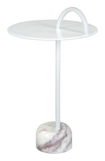 Side Table in White 25"H – Modern Marble Base & Powder-Coated Iron Top Accent Table by Zuo Modern