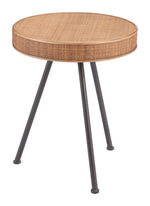 Side Table Natural 23"H – Powder-Coated Steel Frame & Rattan Table by Zuo Modern