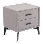 Side Table Gray 19.7"H – MDF & Plywood Frame With Two-Drawer Fabric Top On Powder-Coated Steel By Zuo Modern