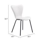 Dining Room Chair Set of 2 – White Faux Leather & Black Steel Frame, 32.7