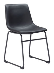 Dining Room Chair Set of 2 – Black Faux Leather & Matte Steel Frame, 31.3