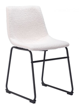 Shearling-Style Ivory Dining Chairs (Set of 2) with Black Metal Frame