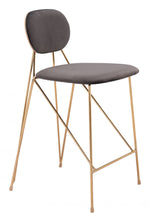 Velvet Counter Stool 36.2" H, Gray with Gold Steel Frame Legs by Zuo Modern (Set of 2)