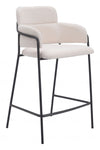 Shearling Cream Counter Stool Set with Black Steel Frame 37in Height by Zuo Modern