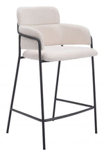 Shearling Fabric Counter Stool 37" H, Cream with Black Powder Coated Steel Frame by Zuo Modern (Set of 2)