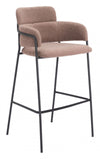Brown bar stool with black metal legs on a white background