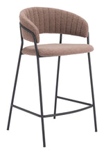 Shearling Fabric Counter Stool 35.8" H, Brown with Black Steel Legs by Zuo Modern (Set of 2)