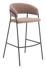 Polyester Fabric Barstool 39.4" H, Brown with Black Steel Legs, Upholstered by Zuo Modern (Set of 2)