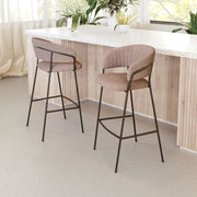 Upholstered Barstool Set with Armrests in Brown Fabric by Zuo Modern