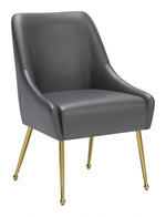 Dining Chair 32.7"H Gray & Gold – Faux Leather Seat with Gold Metal Legs, Modern Accent by Zuo Modern