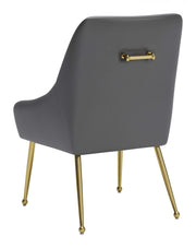 Gray Faux Leather Dining Chair with Gold Legs – Modern Accent Seating