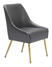 Contemporary Dining Chair – Gray Upholstery and Gold Metal Frame