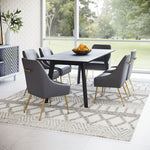 Glam Dining Chair – Gray Faux Leather Seat with Armrests