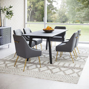 Glam Dining Chair – Gray Faux Leather Seat with Armrests