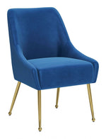Dining Chair 32.7"H Navy Blue & Gold – Velvet Upholstered Seat with Gold Metal Legs by Zuo Modern