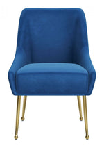 Modern Upholstered Dining Chair – Navy Blue and Gold Finish