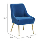 Modern Upholstered Dining Chair – Navy Blue and Gold Finish