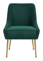 Modern Upholstered Dining Chair – Green Fabric with Gold Metal Legs