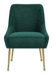 Modern Upholstered Dining Chair – Green Fabric with Gold Metal Legs