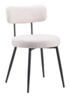 Modern Ivory Dining Chair Set with Shearling Fabric and Black Legs