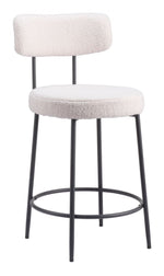 Shearling Fabric Counter Stool 36.4"H, Ivory & Black Finish With Steel Frame (Set of 2) by Zuo Modern