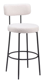 Shearling Fabric Barstool 40.9"H, Ivory & Black Finish With Powder-Coated Steel Frame (Set of 2) by Zuo Modern