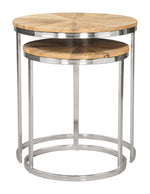 Nesting Table Set (2-Piece) Natural 20.5"H & 17.5"H – Mango Wood Round Tabletops With Chrome Steel Frames by Zuo Modern