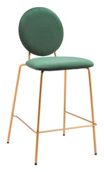Counter Stool 39" H – Velvet Upholstery in Green & Gold Finish – Modern Stackable (Set of 2) By Zuo Modern