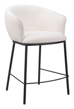 Zuo Modern Essen Counter Stool – 37"H Ivory Upholstered Seat in Textured Fabric with Black Steel Frame