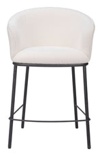 Zuo Essen Armrest Counter Stool – Ivory Upholstery, Black Frame, 24.4