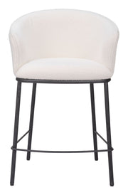 Zuo Essen Armrest Counter Stool – Ivory Upholstery, Black Frame, 24.4