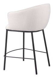 Zuo Essen Counter Stool – Ivory Upholstered Teddy Fabric, Ergonomic Armrest Design, 37