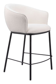 Zuo Essen Counter Stool – Ivory Textured Fabric with Black Steel Frame, 24.4
