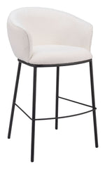 Zuo Modern Essen Barstool 36.6"H, Ivory Upholstered Teddy Fabric with Black Steel Frame
