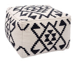 Ottoman 15.7"H Beige & Black – Woven 100% Cotton Seat with Foam Cushion & Textured Finish, Modern Boho Indoor Accent by Zuo Modern