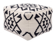 Woven Cotton Ottoman – Neutral Beige & Black Accent